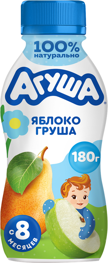Йогурт питьевой детский АГУША Яблоко, груша 2,7%, с 8 месяцев, без змж, 180г
