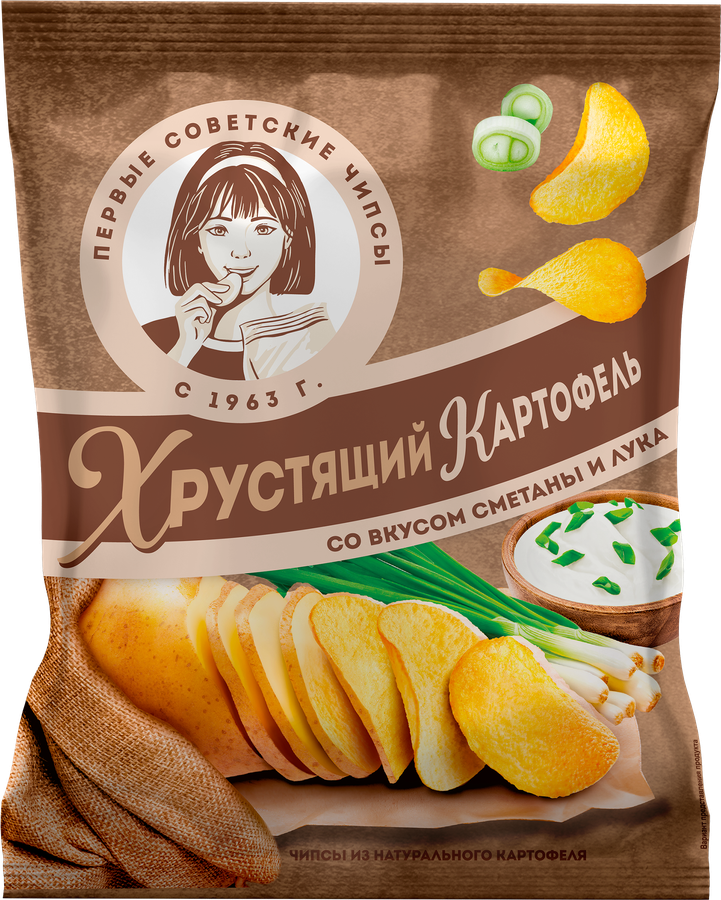 Чипсы картофельные ХРУСТЯЩИЙ КАРТОФЕЛЬ со вкусом сметаны и лука, ломтики, 70г