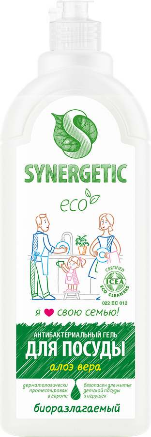 Средство для мытья посуды и детских игрушек SYNERGETIC биоразлагаемое с ароматом алоэ, 1л