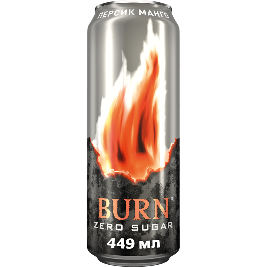 Напиток энергетический BURN Персик, манго без сахара сильногазированный, 0.449л