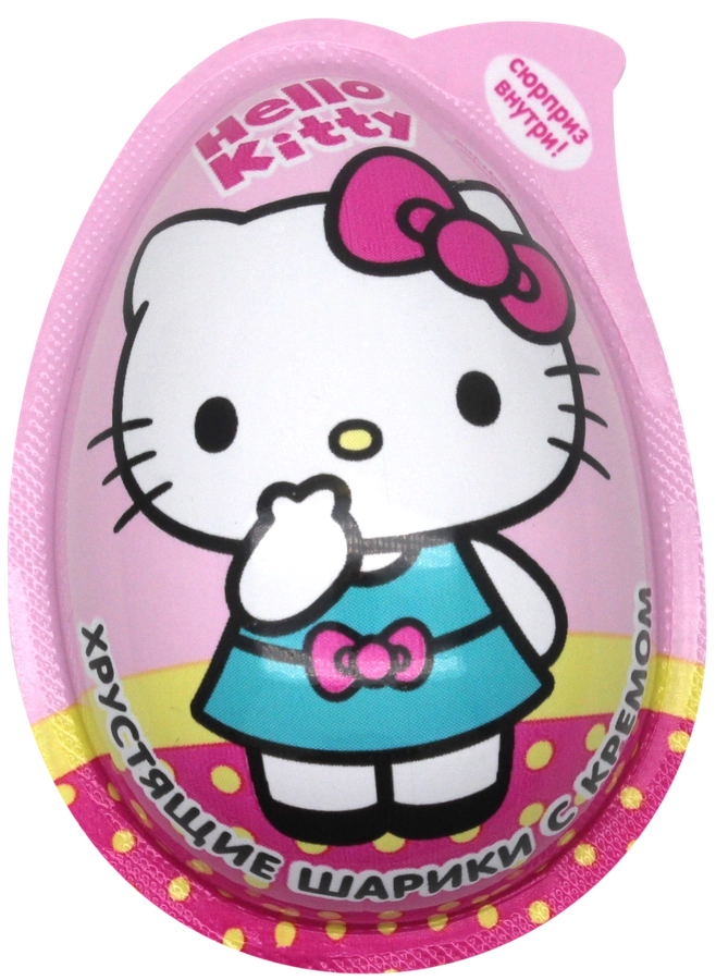 Хрустящие шарики HELLO KITTY с кремом и игрушкой, в капсуле в форме яйца, 15г