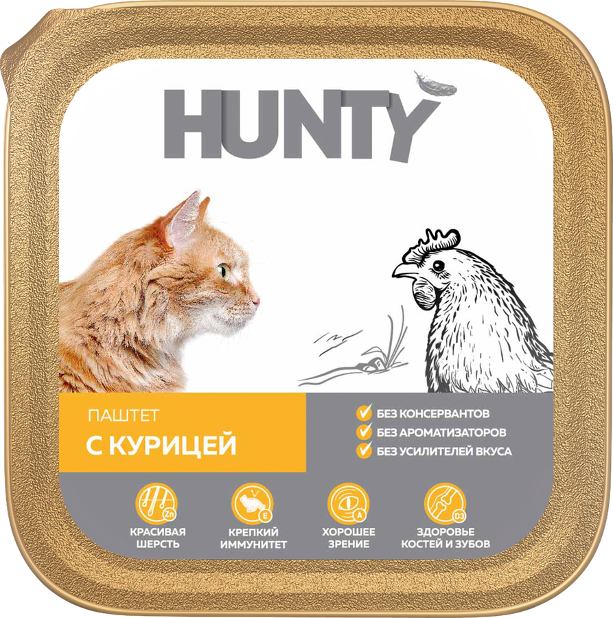 Корм консервированный для взрослых кошек HUNTY паштет с курицей, 100г