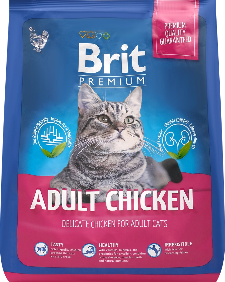 Корм сухой для взрослых кошек BRIT Premium Cat Adult Chicken с курицей, 2кг