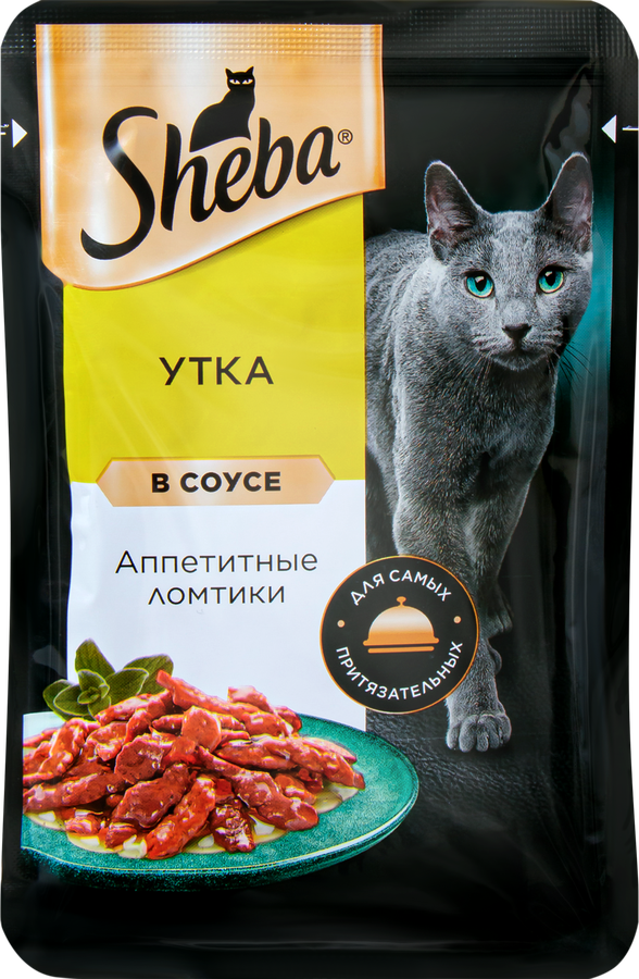 Корм консервированный для взрослых кошек SHEBA ломтики в соусе с уткой, 75г