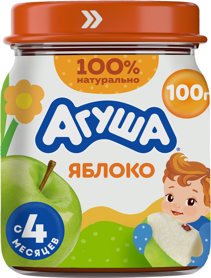 Пюре фруктовое детское АГУША Яблоко, с 4 месяцев, 100г