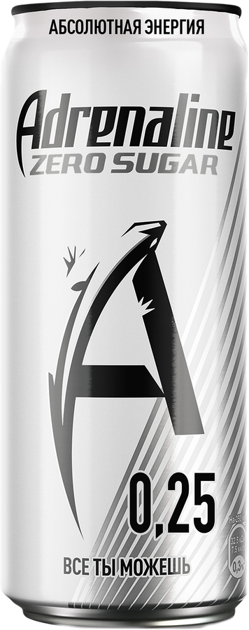 Напиток энергетический ADRENALINE Rush Zero Silver тонизирующий газированный, 0.25л