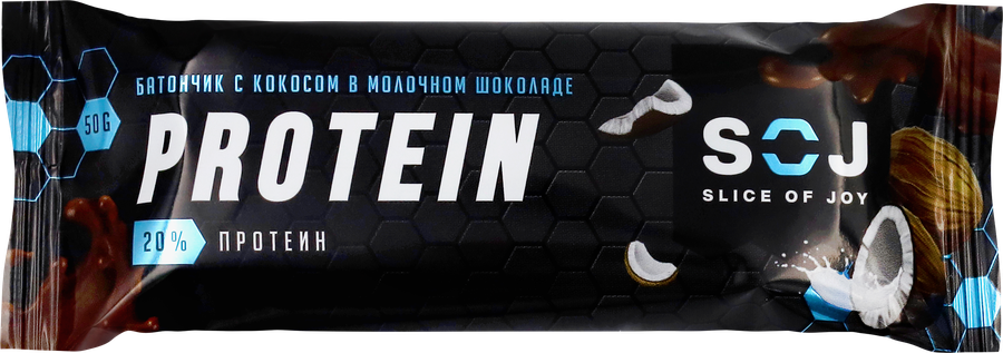 Батончик протеиновый SOJ Protein со вкусом кокоса, в молочном шоколаде, 50г