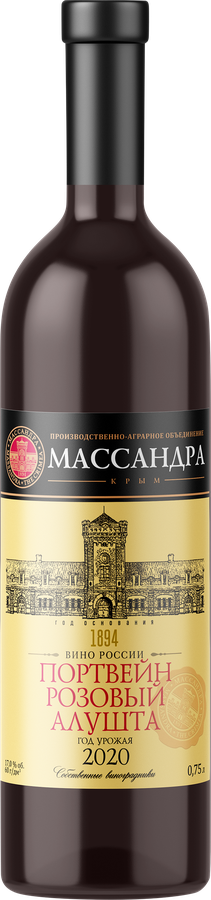 Вино крепленое ликерное МАССАНДРА Портвейн Алушта Розовый Крым Российское ординарное розовое, 0.75л