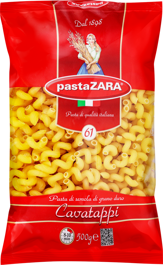 Макароны PASTA ZARA Cavatappi Рожок Витой №61, 500г