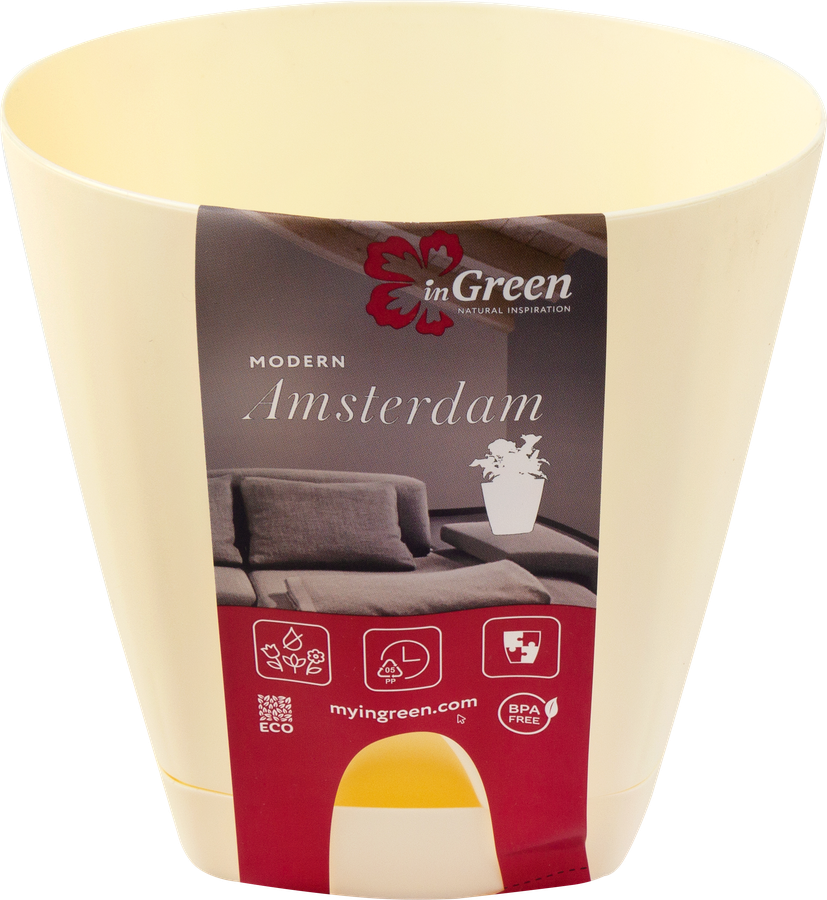 Горшок для цветов с прикорневым поливом INGREEN Amsterdam 1.35л d=14см, цвет сливочный, Арт. ING6199СЛ