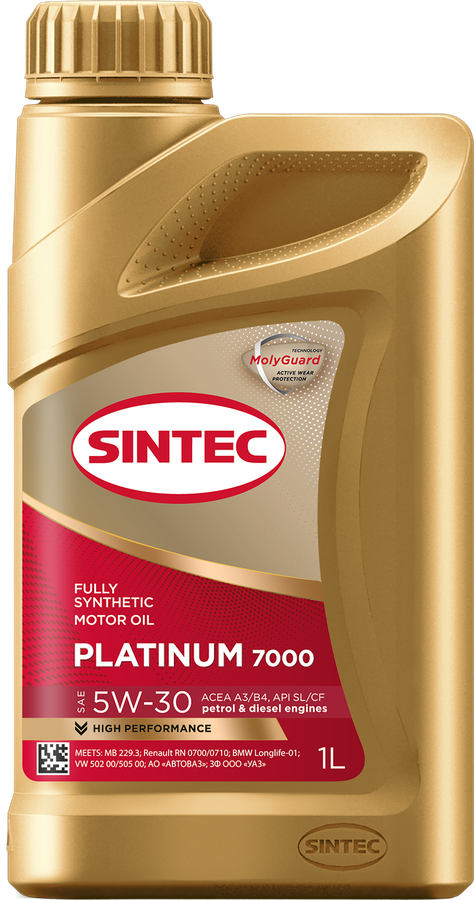 Масло моторное SINTEC Platinum 7000 5W-30 A3/B4 SL/CF, синтетическое, 1л