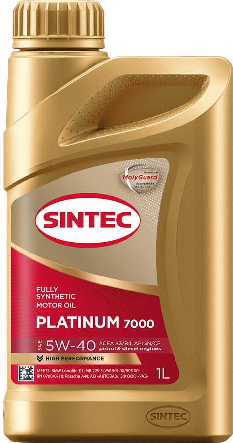 Масло моторное SINTEC Platinum 7000 5W-40 A3/B4 SN/CF, синтетическое, 1л