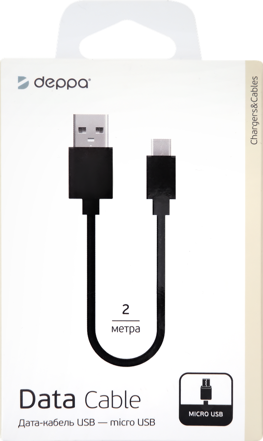 Дата-кабель DEPPA USB – micro USB, 2м, черный