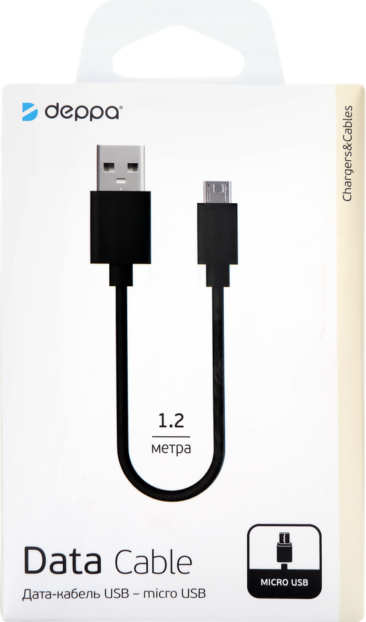 Дата-кабель DEPPA USB – micro USB, 1,2м, черный
