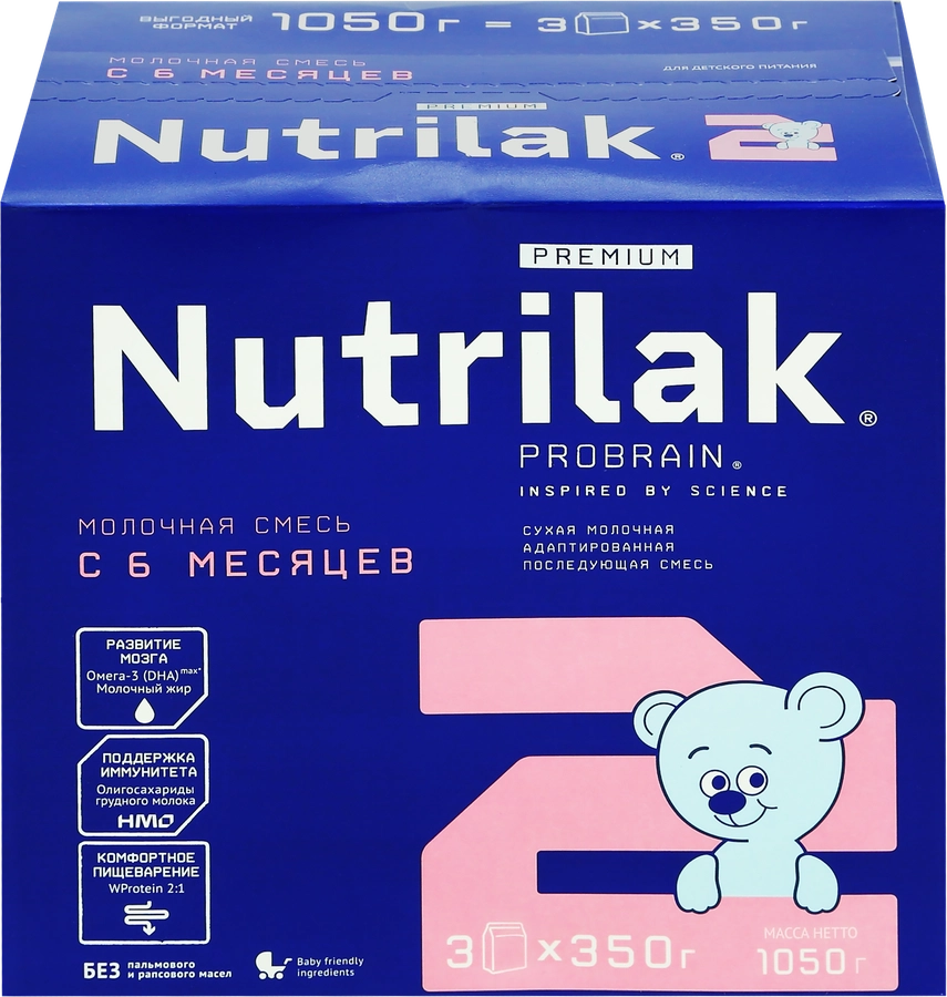 Смесь молочная NUTRILAK Premium 2 адаптированная, с 6 месяцев, 3х350г