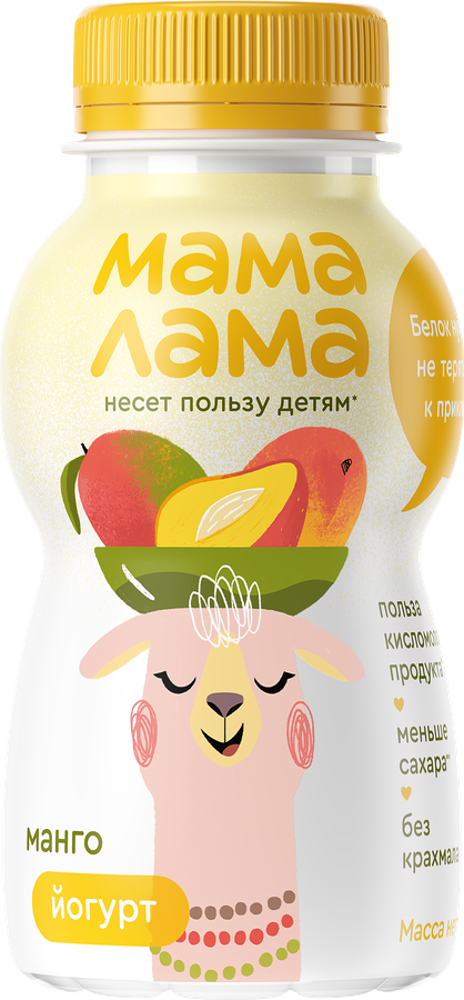 Йогурт питьевой МАМА ЛАМА с манго 2,5%, без змж, 200г