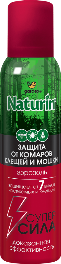 Аэрозоль от комаров, клещей и мошки GARDEX Naturin Супер сила 3в1, 150мл