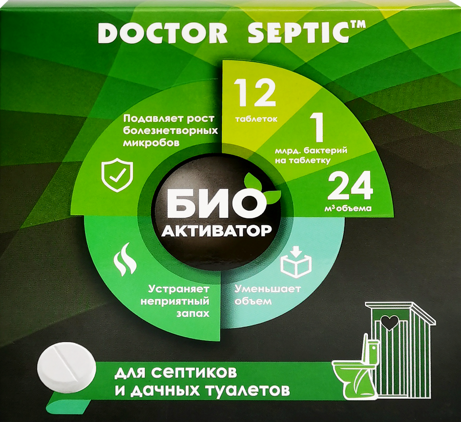 Биоактиватор для дачных туалетов и септиков DOCTOR SEPTIC в таблетках, 12шт