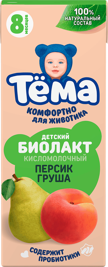 Биолакт детский ТЕМА Персик, груша 3%, без змж, 206г