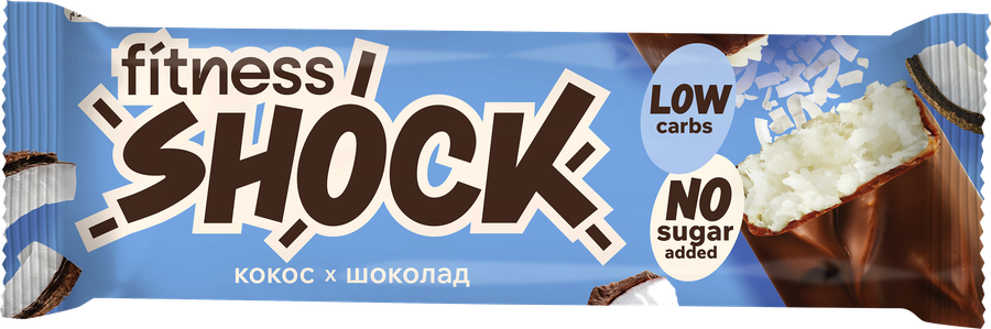 Батончик протеиновый FITNESSHOCK Кокос, глазированный, без сахара, 50г