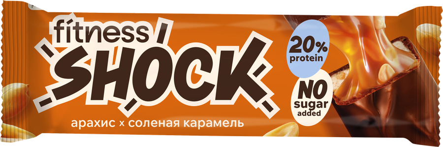 Батончик протеиновый FITNESSHOCK Арахис-карамель, глазированный, без сахара, 50г