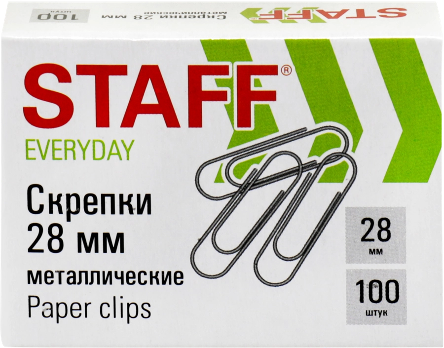 Скрепки STAFF Everyday 2,8см, металлические, 100шт