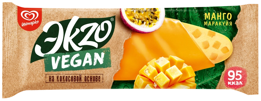 Мороженое ЭKZO Vegan Манго-маракуйя, без змж, эскимо, 70г