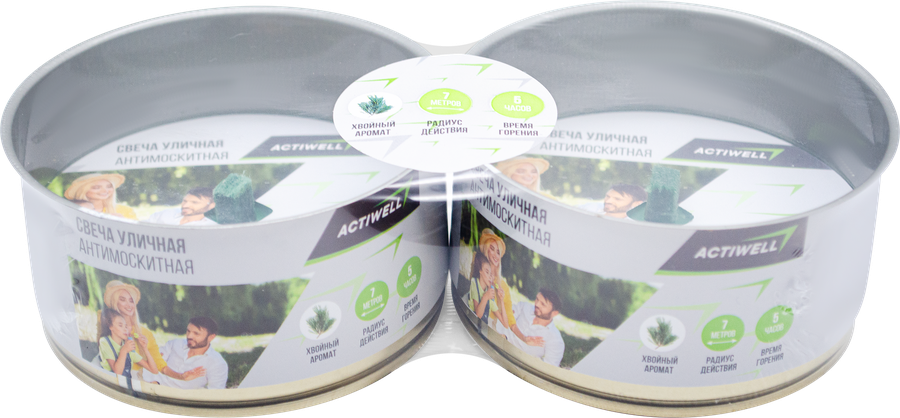 Свеча антимоскитная уличная ACTIWELL с хвойным ароматом 20х10х4,5см, 2х120г