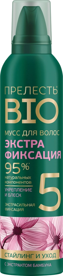 Мусс для укладки волос ПРЕЛЕСТЬ Био с экстрактом бамбука, экстрафиксация, 160мл