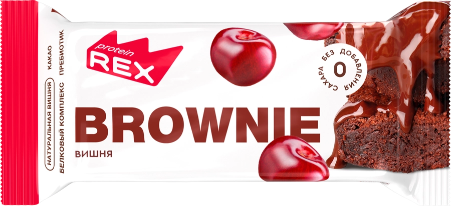 Пирожное протеиновое PROTEINREX Brownie, вишневое, 50г