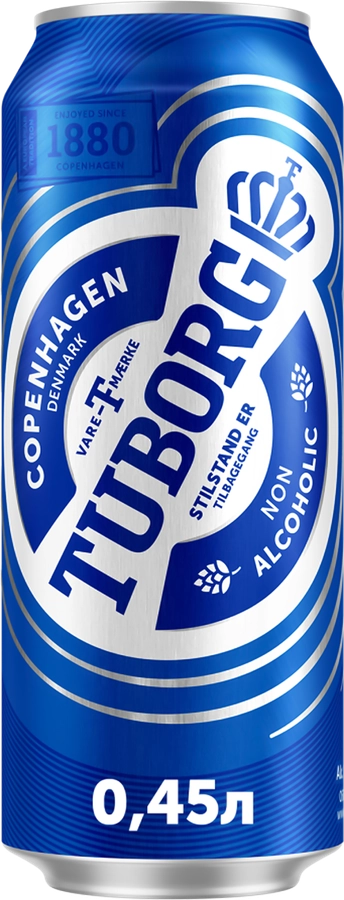 Пиво светлое безалкогольное TUBORG Non-Alco пастеризованное 0,5%, 0.45л