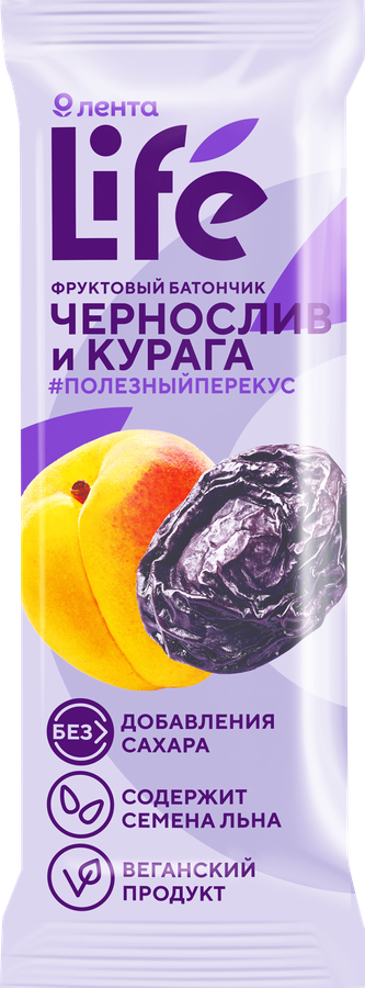Батончик фруктовый ЛЕНТА LIFE Чернослив и курага, 33г