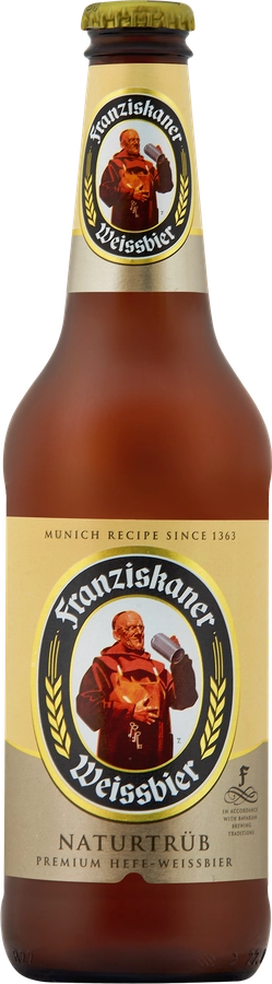 Пиво светлое FRANZISKANER Premium Hefe-Weissbier пшеничное нефильтрованное пастеризованное 5%, 0.45л