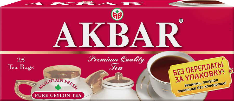 Чай черный AKBAR Красно-белая серия Ceylon байховый, 25пак