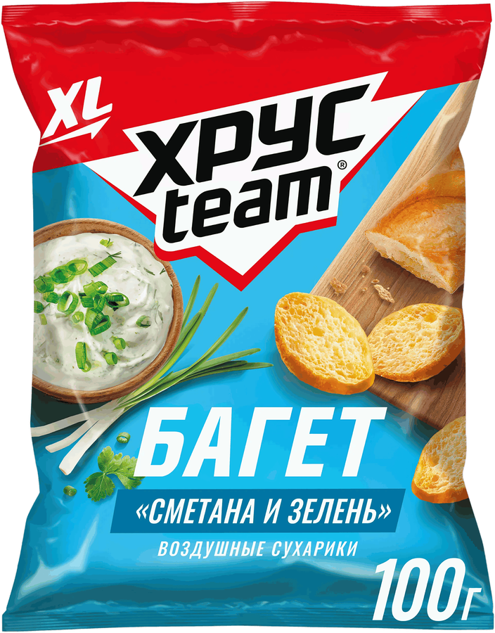 Сухарики воздушные ХРУСTEAM Багет Сметана-зелень, 100г