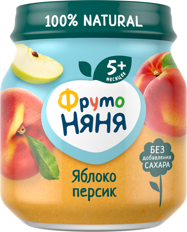 Пюре фруктовое ФРУТОНЯНЯ Яблоко, персик, с 5 месяцев, 100г
