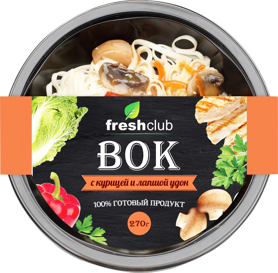 Вок FRESHCLUB Курица в соусе терияки с лапшой удон, 270г