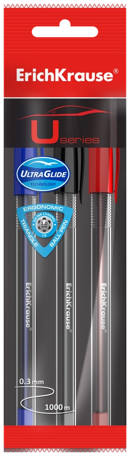 Набор шариковых ручек ERICHKRAUSE U-108 Classic Stick 1.0, Ultra Glide Technology, синий Арт. 47569, 3шт