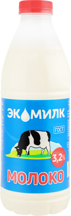 Молоко пастеризованное ЭКОМИЛК 3,2%, без змж, 955г
