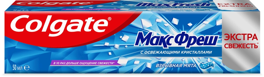 Зубная паста COLGATE Макс Фреш Взрывная мята с освежающими кристаллами для свежего дыхания и защиты от кариеса, 50мл