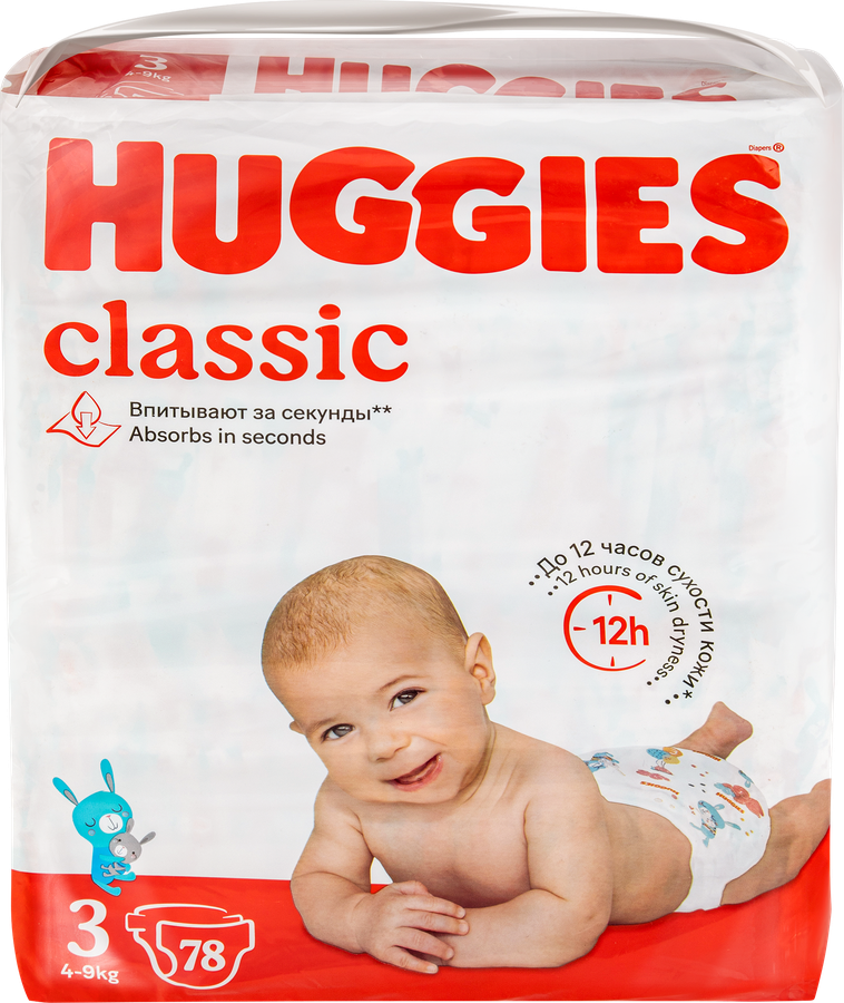 Подгузники детские HUGGIES Classic 3, 4–9кг, 78шт