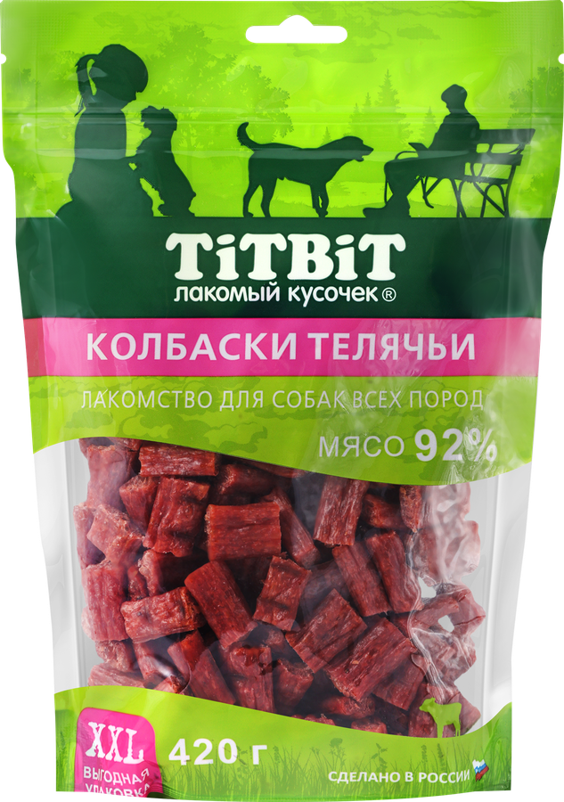 Лакомства для взрослых собак TITBIT XXL Колбаски телячьи, 420г