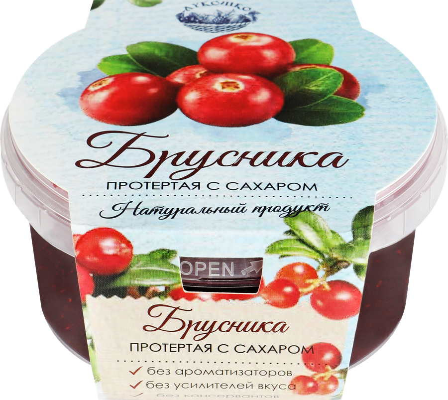 Брусника ЛУКОШКО протертая с сахаром, 200г