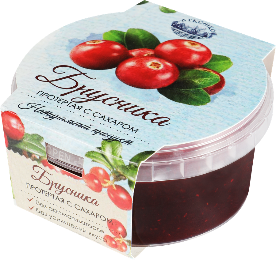 Брусника ЛУКОШКО протертая с сахаром, 200г, предпросмотр
