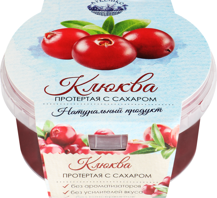 Клюква ЛУКОШКО протертая с сахаром, 200г