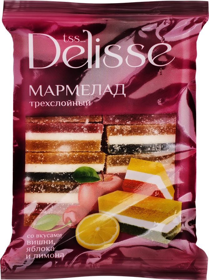 Мармелад желейный DELISSE Трехслойный, резаный, 300г