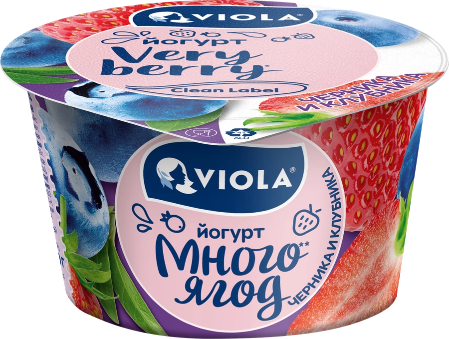 Йогурт VIOLA Very Berry с черникой и клубникой 2,6%, без змж, 180г