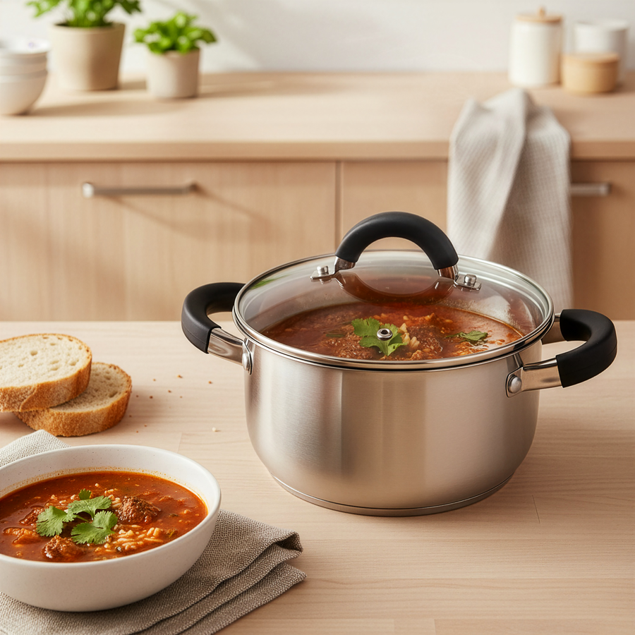 Кастрюля HOMECLUB Comfort, с силиконовыми ручками, нержавеющая сталь, индукция, 2.5л Арт. GS-4, предпросмотр