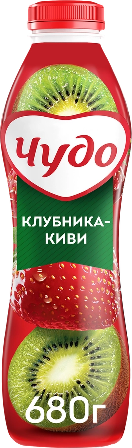 Йогурт питьевой ЧУДО Клубника, киви 1,9%, без змж, 680г