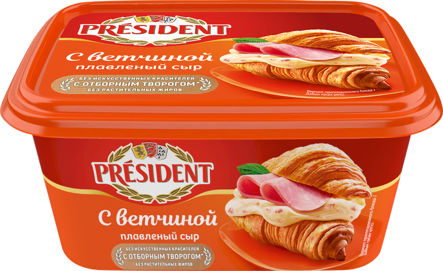 Сыр плавленый PRESIDENT с ветчиной 45%, без змж, 400г